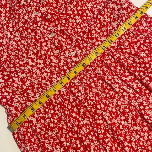 J. Crew Hadid Shirt Dress Womens Large Red Tossed Floral Cottagecore Tiered - Picture 9 of 10